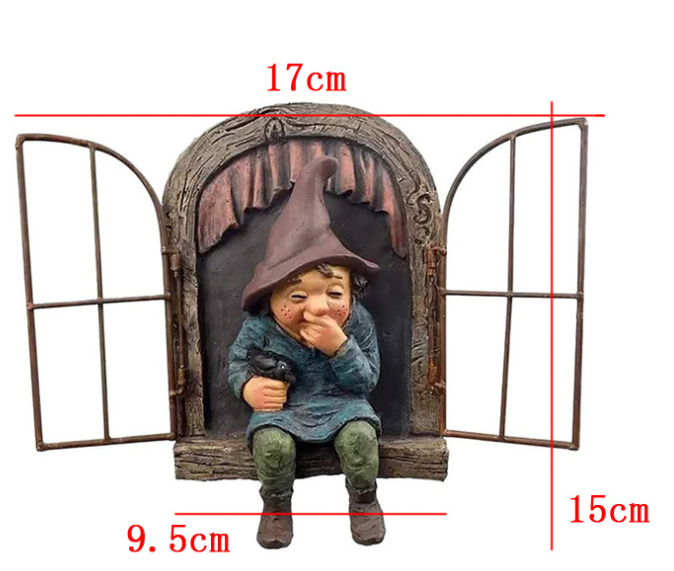 Mouth-Covering Little Man Climbing Window Gnome Figurine