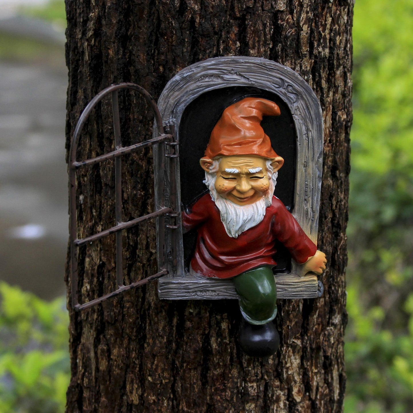 Red-clad, White-bearded Old Man Climbing Window Gnome