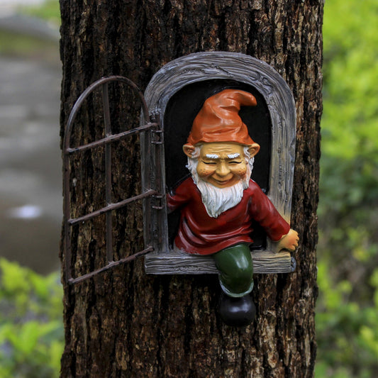 Red-clad, White-bearded Old Man Climbing Window Gnome