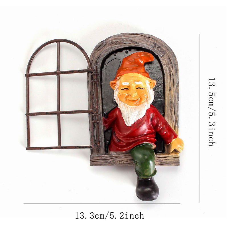 Red-clad, White-bearded Old Man Climbing Window Gnome