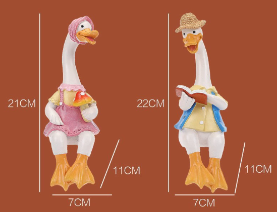 Garden Cartoon Reading Duck Couple Figurines