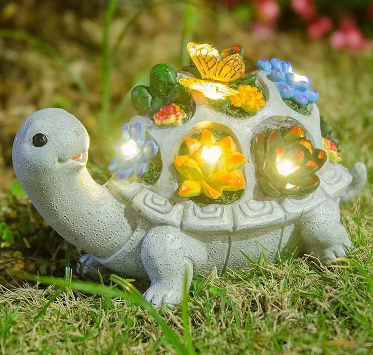 Solar Powered Succulent Turtle Figurine