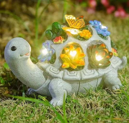 Solar Powered Succulent Turtle Figurine
