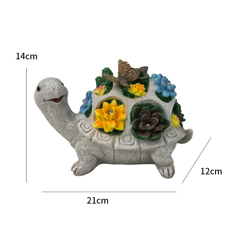 Solar Powered Succulent Turtle Figurine