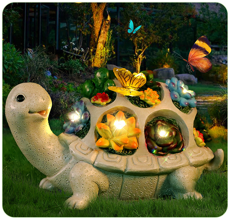 Solar Powered Succulent Turtle Figurine