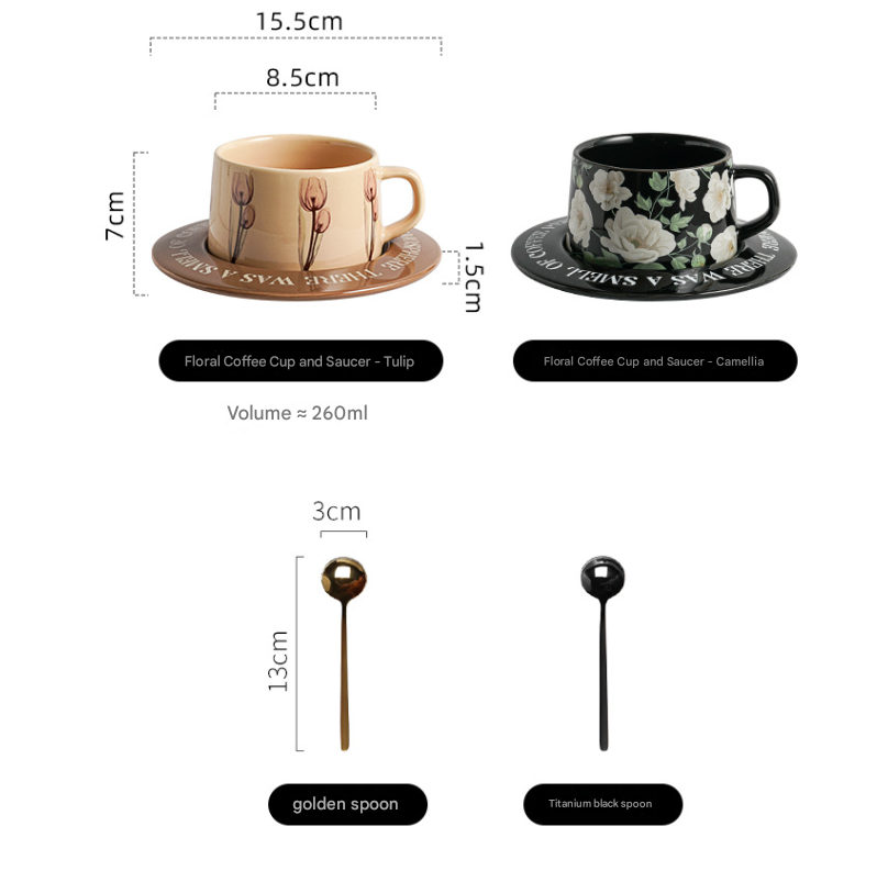 Brown Tulip Elegant Ceramic Coffee Cup & Saucer Set