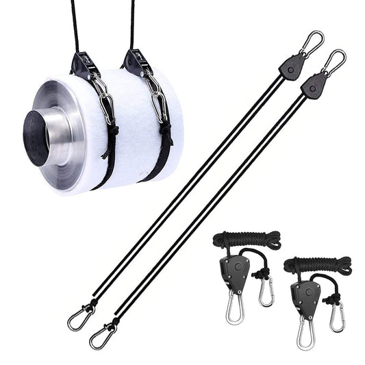 4-Pack 2M Heavy Duty Grow Light Hanger Rope Ratchet - All Black