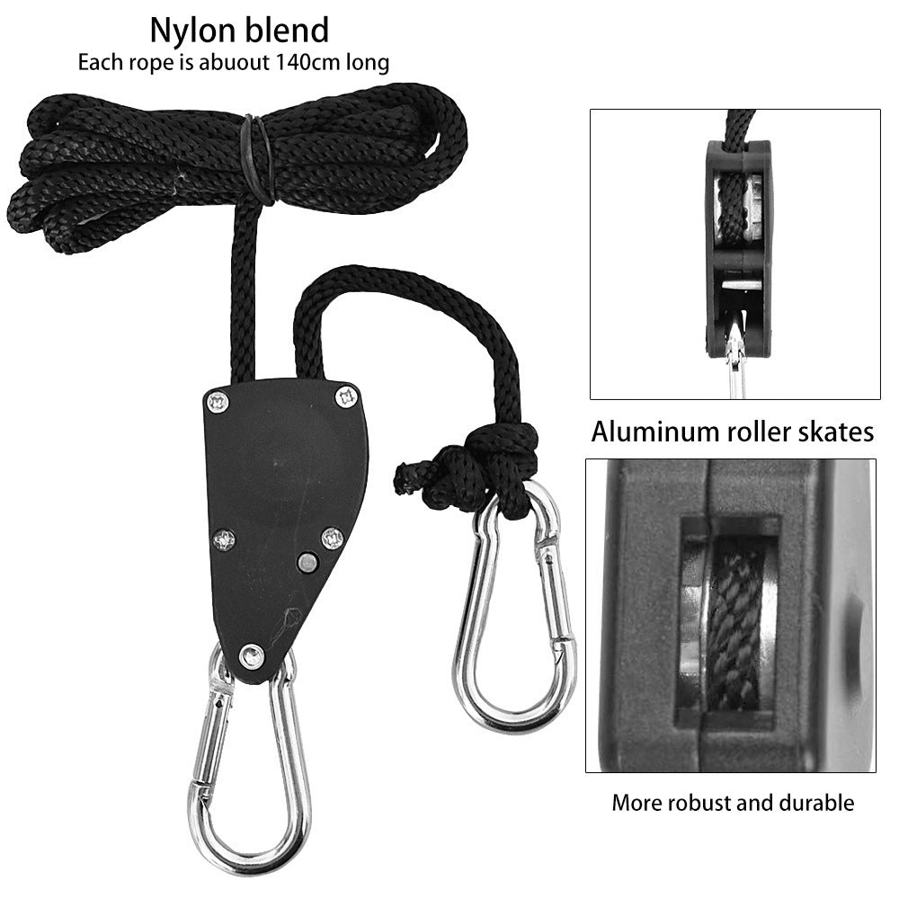 4-Pack 2M Heavy Duty Grow Light Hanger Rope Ratchet - All Black