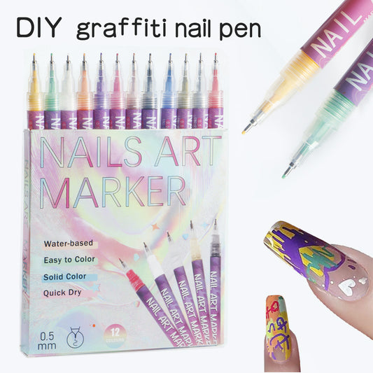 12-Color Acrylic Nail Art Marker Pen Set - Waterproof and Quick Drying