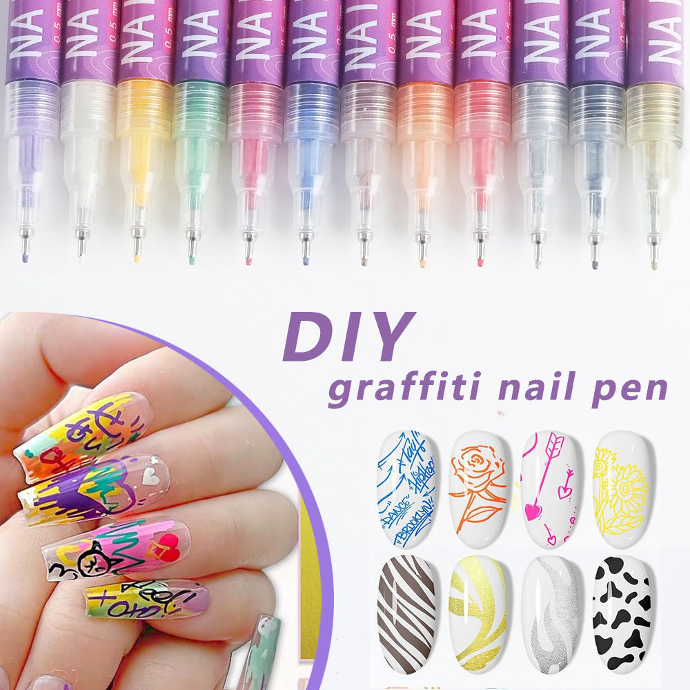 12-Color Acrylic Nail Art Marker Pen Set - Waterproof and Quick Drying