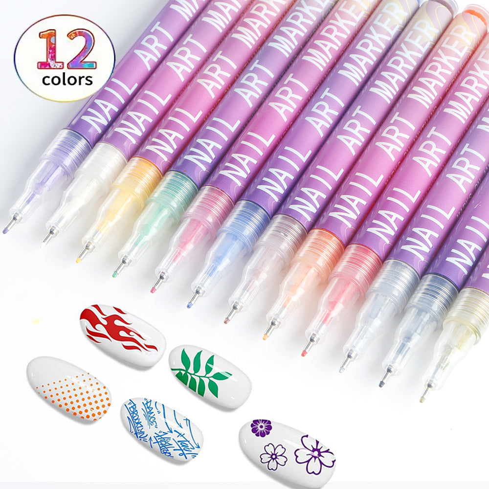 12-Color Acrylic Nail Art Marker Pen Set - Waterproof and Quick Drying