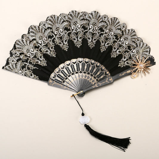 2 Pack Black Sunflower with Gold Foil Stamping Vintage Lace Folding Fans