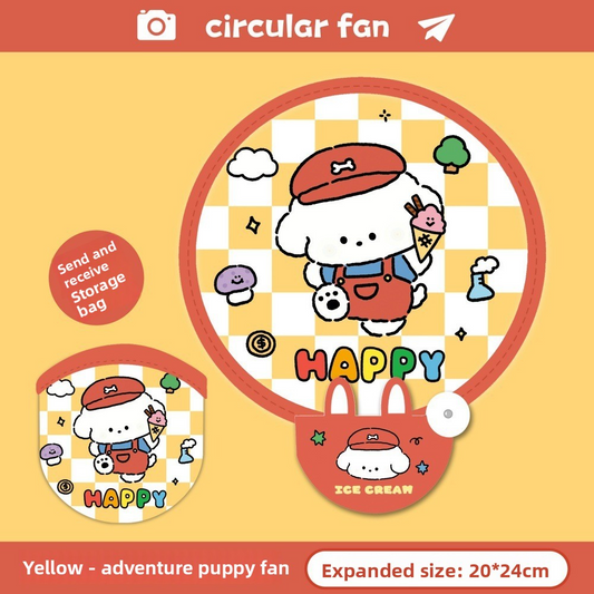 5 Pack Yellow Adventurous Pup Cute Cartoon Folding Hand Fans