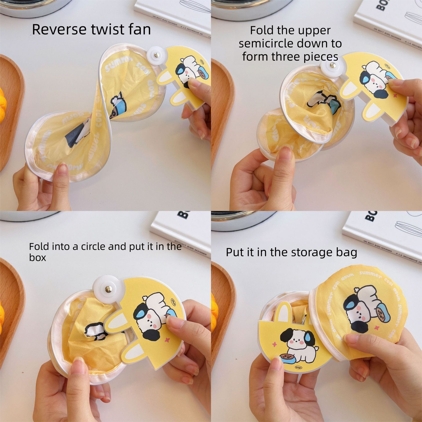 5 Pack Yellow Adventurous Pup Cute Cartoon Folding Hand Fans