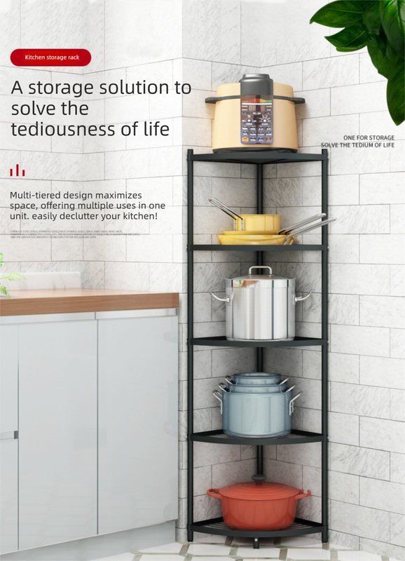 Kitchen Corner Shelf Stand - Heavy Duty Carbon Steel Pot & Pan Organiser