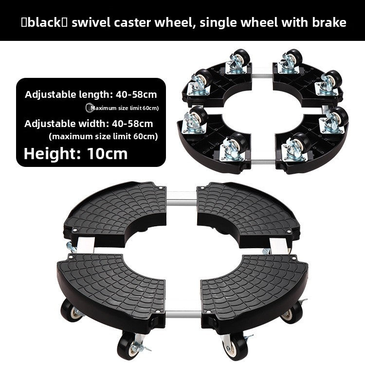 Black Round Adjustable Plant Pot Caddy Stand with Wheels Heavy Duty