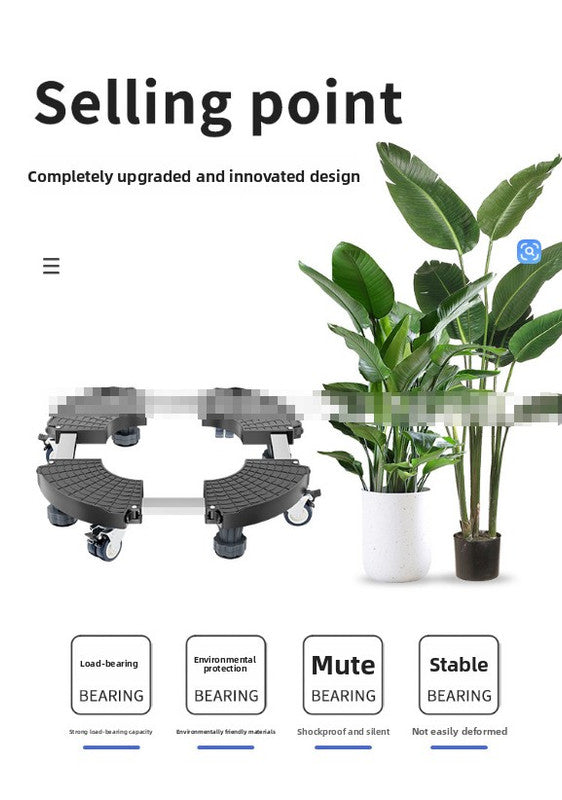 Black Round Adjustable Plant Pot Caddy Stand with Wheels Heavy Duty