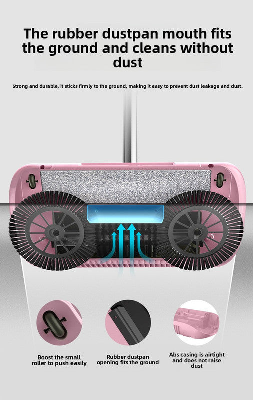 Manual Push Sweeper & Mop with Two Original Clothes - Handheld Floor Cleaner