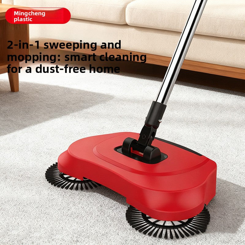 3-in-1 Hand Push Floor Sweeper - Manual Spinning Broom, Dustpan & Mop Combo