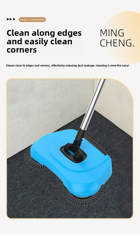 3-in-1 Hand Push Floor Sweeper - Manual Spinning Broom, Dustpan & Mop Combo