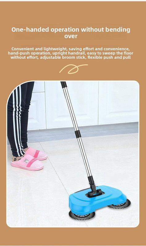 3-in-1 Hand Push Floor Sweeper - Manual Spinning Broom, Dustpan & Mop Combo