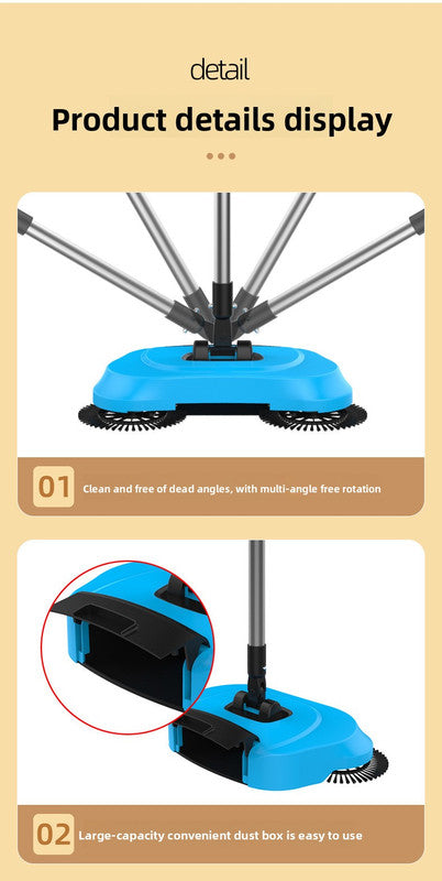 3-in-1 Hand Push Floor Sweeper - Manual Spinning Broom, Dustpan & Mop Combo