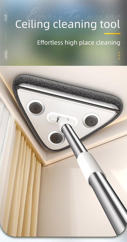 Adjustable Triangle Cleaning Mop 119cm Long Handle Window Squeegee Wall Washer