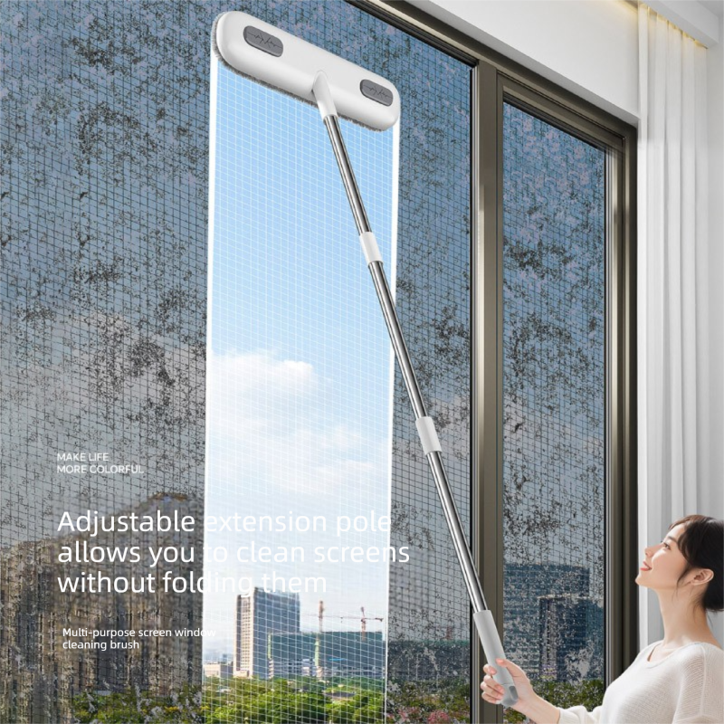 Window Fly Screen Cleaner Brush with Extendable 82cm Stainless Steel Handle