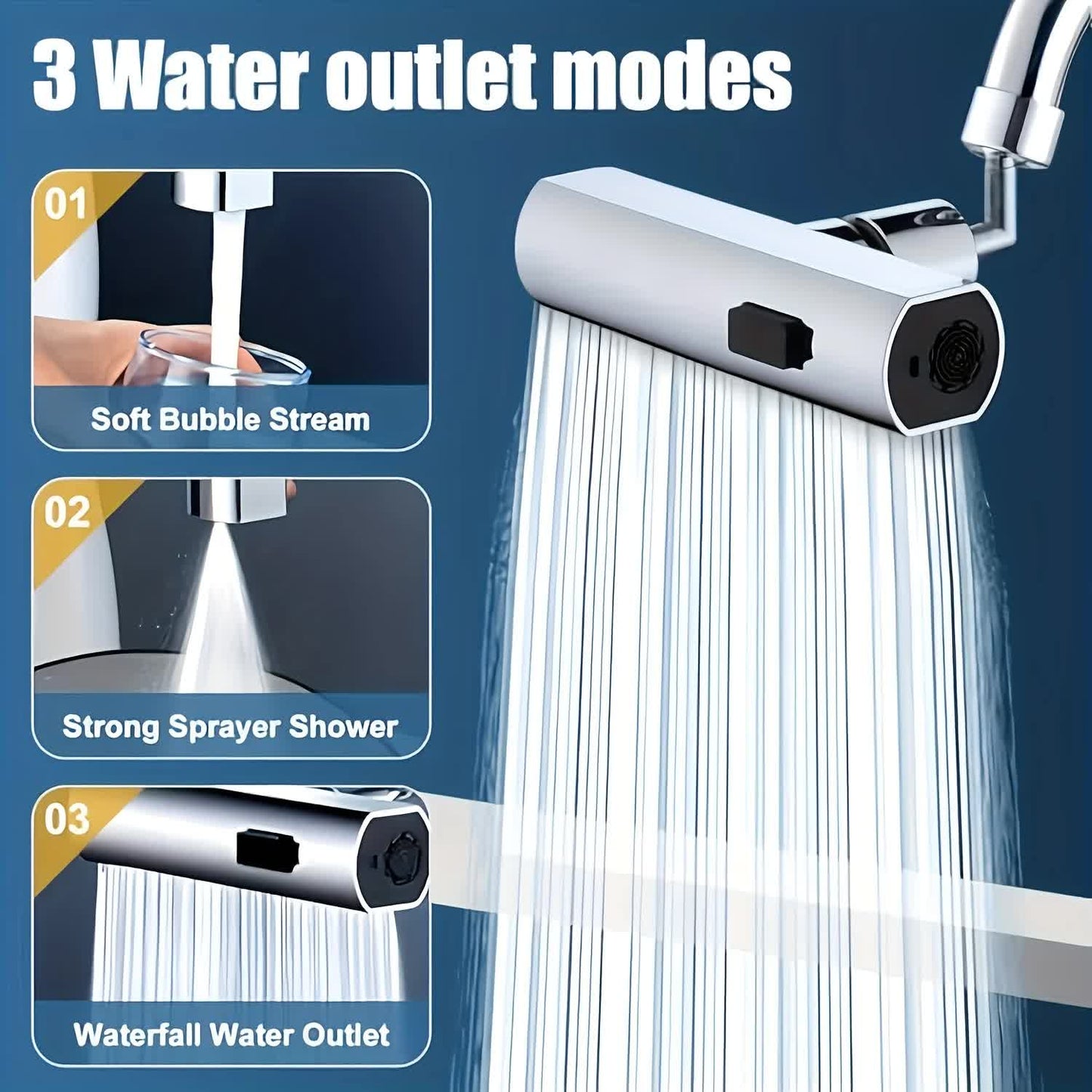 Waterfall Kitchen Tap Extender 360 Swivel Faucet Aerator Attachment