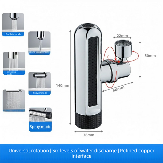 Universal Kitchen Tap Extender 6 Spray Modes with Waterfall Effect 360 Degree Swivel