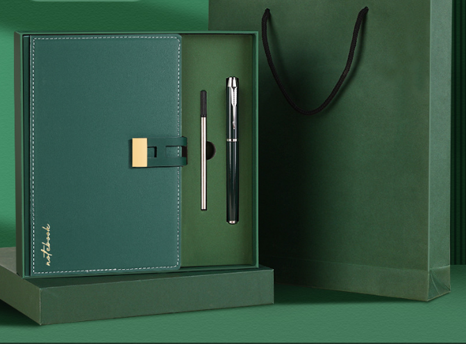 Turquoise Premium A5 Business Notebook Gift Set with Metal Pen - Soft PU Leather