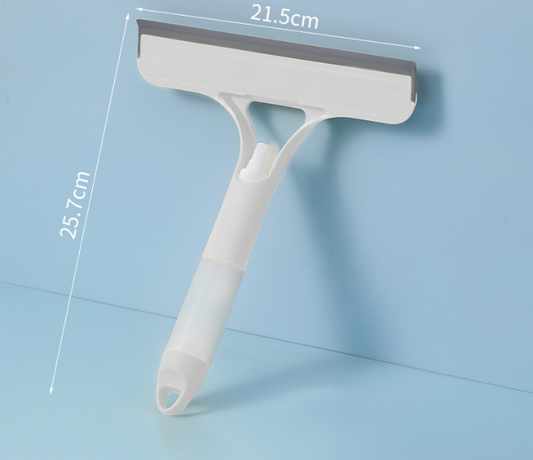 White 3-in-1 Window Squeegee with Built-in Spray Bottle - Dual Sided Sponge Glass Cleaner