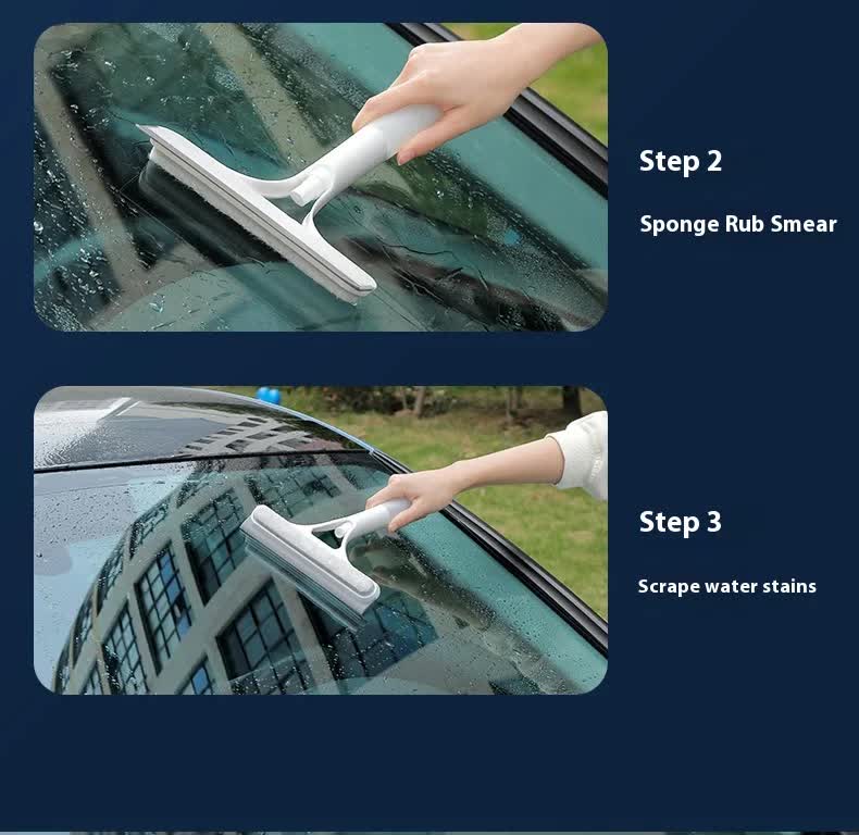 White 3-in-1 Window Squeegee with Built-in Spray Bottle - Dual Sided Sponge Glass Cleaner