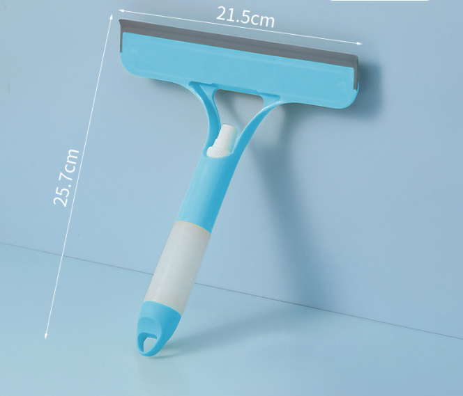 Blue 3-in-1 Window Squeegee with Built-in Spray Bottle - Dual Sided Sponge Glass Cleaner