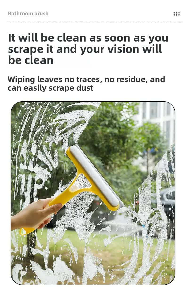 Blue 3-in-1 Window Squeegee with Built-in Spray Bottle - Dual Sided Sponge Glass Cleaner