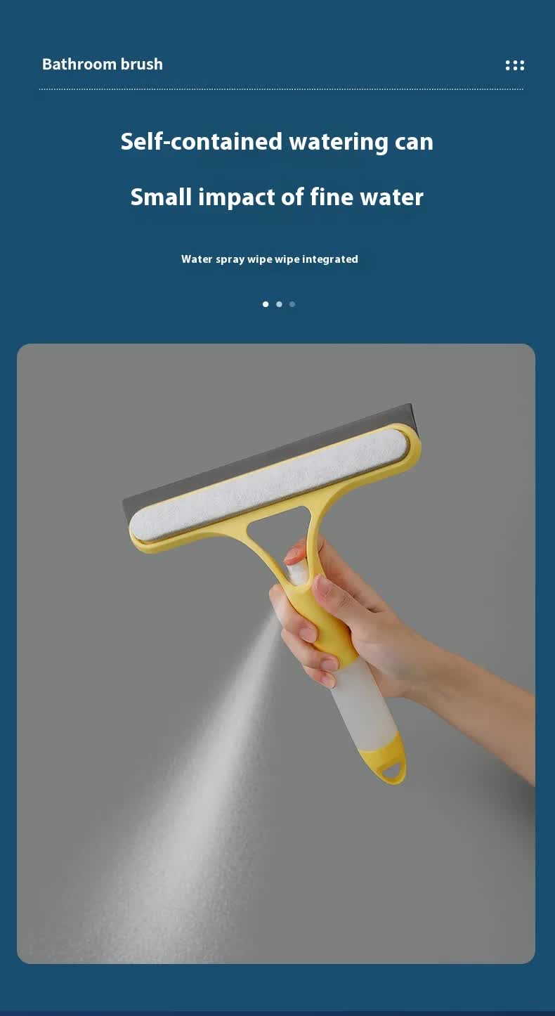 Blue 3-in-1 Window Squeegee with Built-in Spray Bottle - Dual Sided Sponge Glass Cleaner