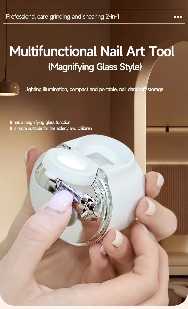 2-in-1 Electric Nail Clipper with Magnifying Glass & LED Light - Automatic Nail Trimmer