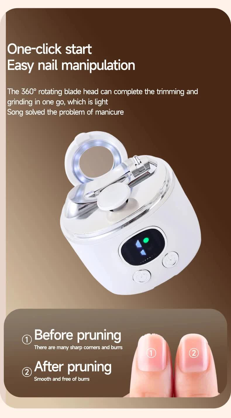 2-in-1 Electric Nail Clipper with Magnifying Glass & LED Light - Automatic Nail Trimmer