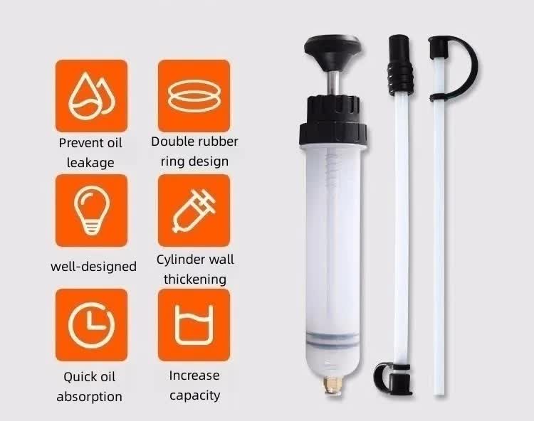 200ml Fluid Extractor & Transfer Pump - Manual Oil Syringe with Extension Tubes