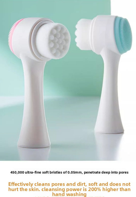Dual Sided Facial Cleansing Brush Soft Microfiber & Silicone Scrubber Manual Face Washer