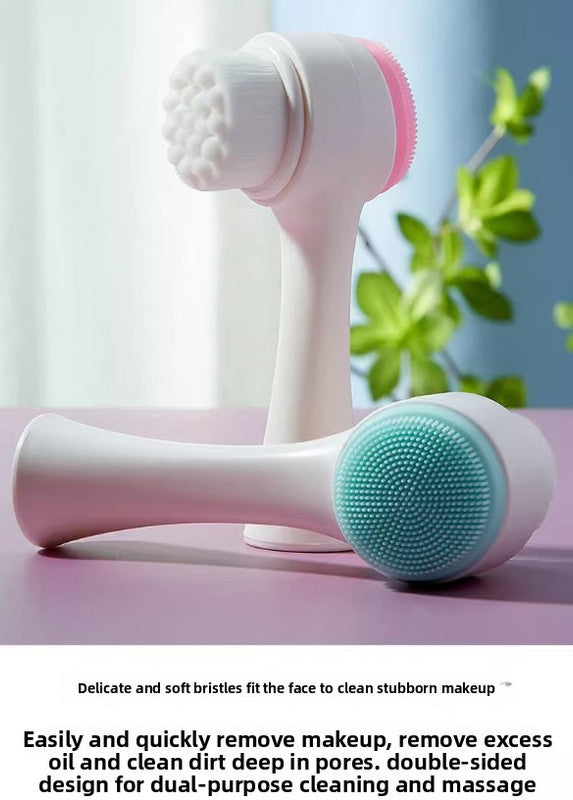 Dual Sided Facial Cleansing Brush Soft Microfiber & Silicone Scrubber