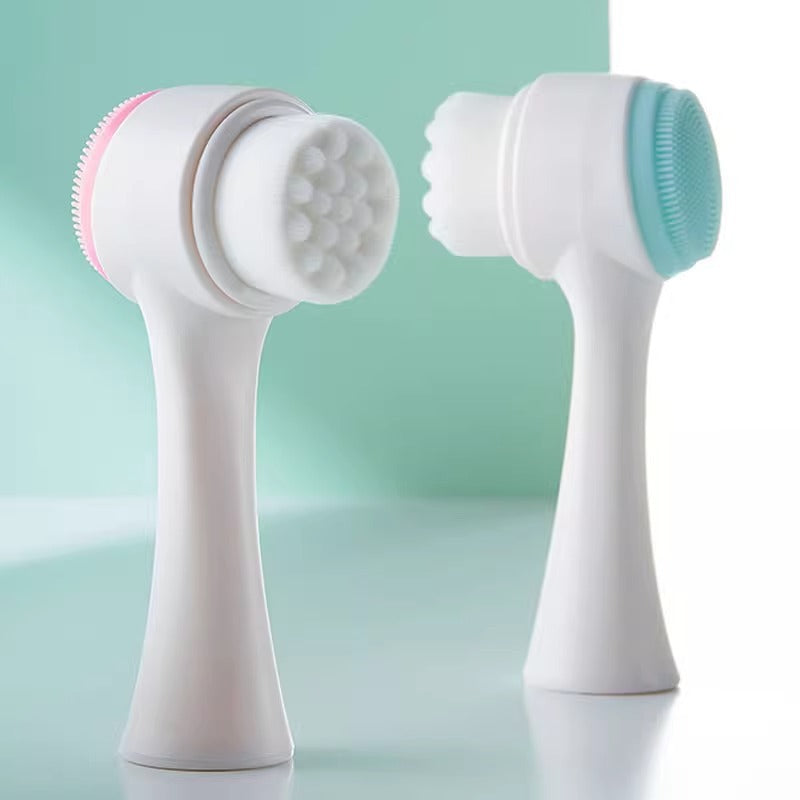 Dual Sided Facial Cleansing Brush Set Soft Microfiber & Silicone Scrubber Manual Face Washer