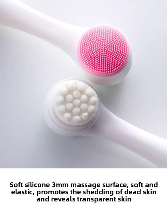 Dual Sided Facial Cleansing Brush Set Soft Microfiber & Silicone Scrubber Manual Face Washer