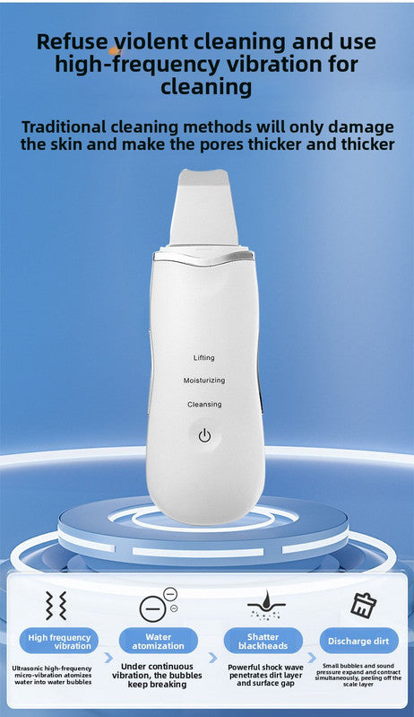 Ultrasonic Skin Scrubber Facial Spatula Blackhead Remover & Pore Cleaner with Ion EMS