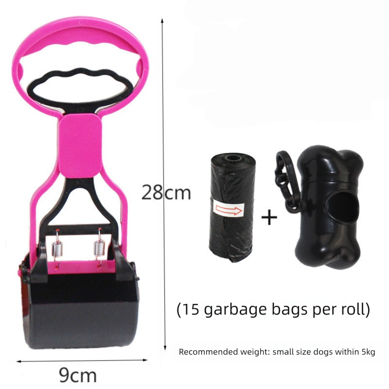Portable Pet Pooper Scooper 28cm Handheld Dog Waste Jaw Claw Picker with Bone Dispenser
