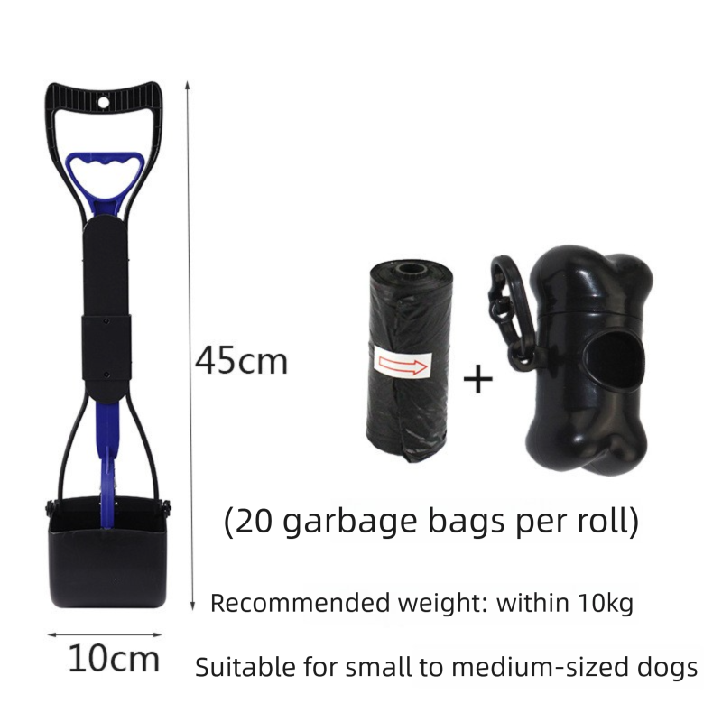 Med Foldable Pet Pooper Scooper 45cm Portable Dog Waste Jaw Clamp with Bone Dispenser