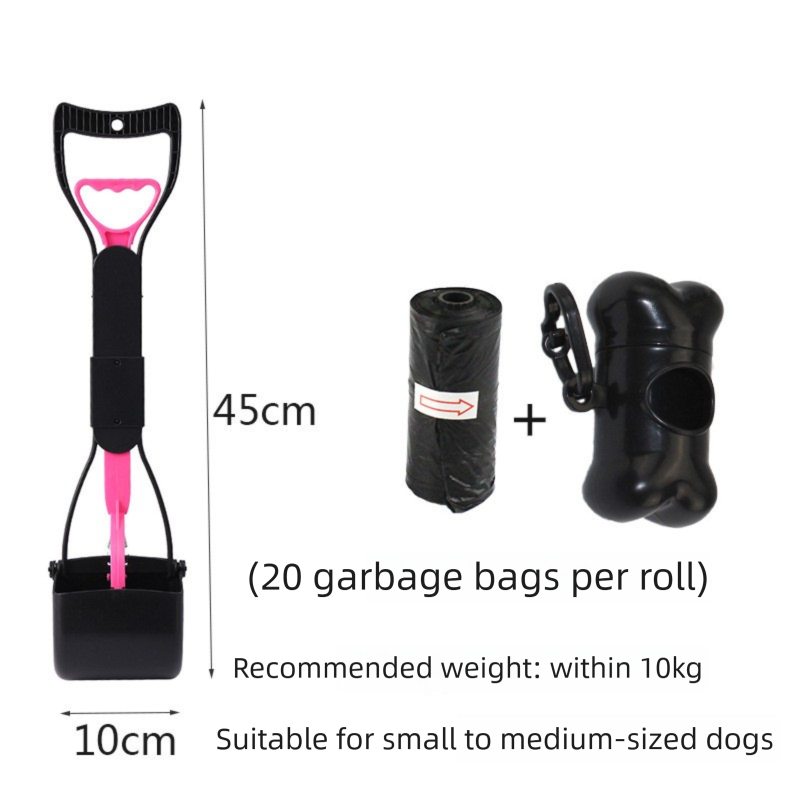 Med Foldable Pet Pooper Scooper 45cm Portable Dog Waste Jaw Clamp with Bone Dispenser