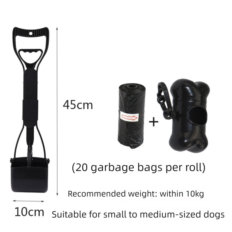 Med Foldable Pet Pooper Scooper 45cm Portable Dog Waste Jaw Clamp with Bone Dispenser