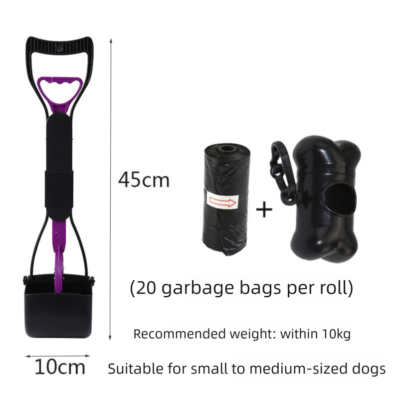 Med Foldable Pet Pooper Scooper 45cm Portable Dog Waste Jaw Clamp with Bone Dispenser
