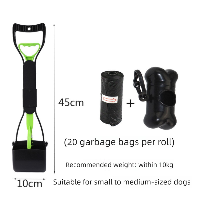 Med Foldable Pet Pooper Scooper 45cm Portable Dog Waste Jaw Clamp with Bone Dispenser